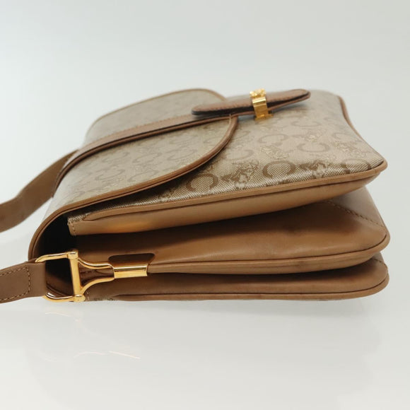 CELINE Macadam Canvas Shoulder Bag PVC Beige Gold Auth 135181