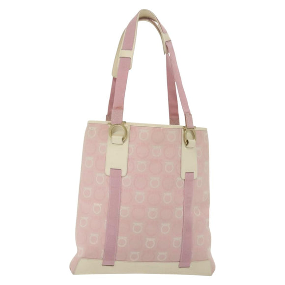 Salvatore Ferragamo Gancini Shoulder Bag Canvas Pink Gold Auth 135187