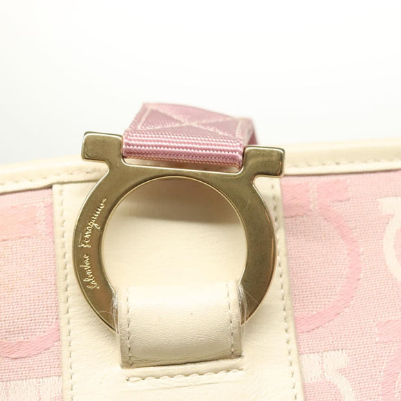 Salvatore Ferragamo Gancini Shoulder Bag Canvas Pink Gold Auth 135187