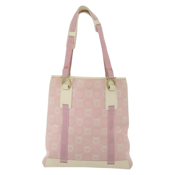 Salvatore Ferragamo Gancini Shoulder Bag Canvas Pink Gold Auth 135187