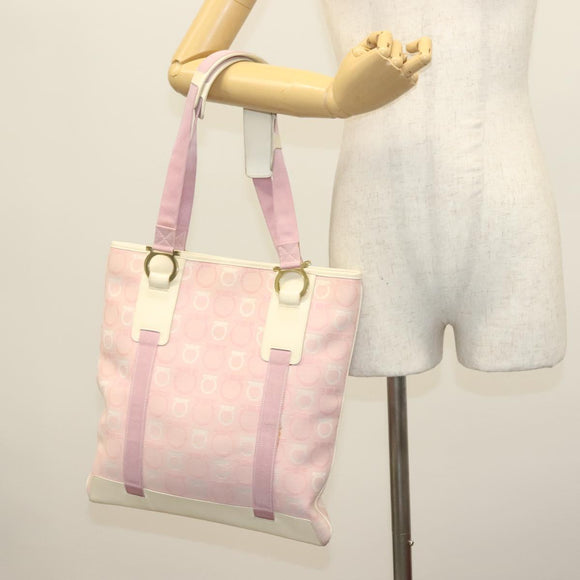 Salvatore Ferragamo Gancini Shoulder Bag Canvas Pink Gold Auth 135187