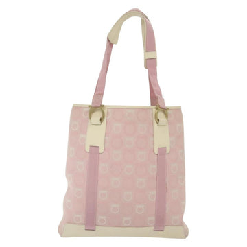 Salvatore Ferragamo Gancini Shoulder Bag Canvas Pink Gold Auth 135187 - 0