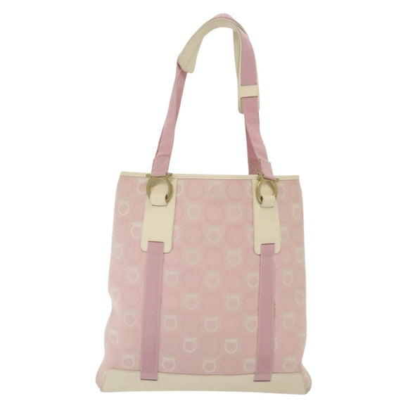 Salvatore Ferragamo Gancini Shoulder Bag Canvas Pink Gold Auth 135187