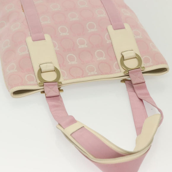 Salvatore Ferragamo Gancini Shoulder Bag Canvas Pink Gold Auth 135187