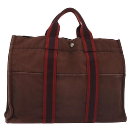 HERMES Fourre Tout MM Hand Bag Canvas Brown Auth 135190