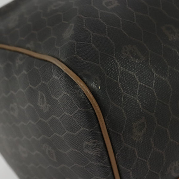 Christian Dior Honeycomb Canvas Boston Bag PVC Black Gold Auth 135192