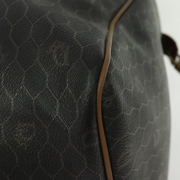 Christian Dior Honeycomb Canvas Boston Bag PVC Black Gold Auth 135192