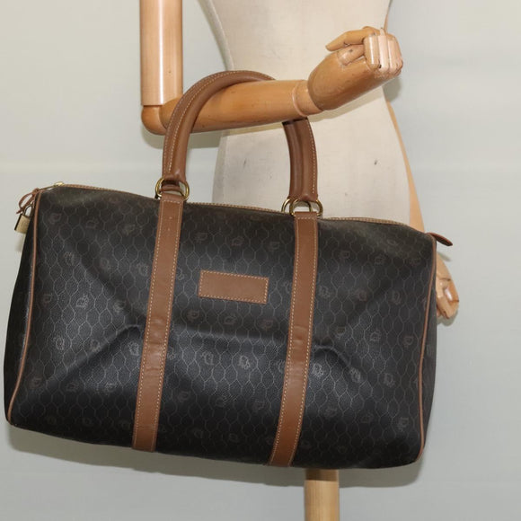 Christian Dior Honeycomb Canvas Boston Bag PVC Black Gold Auth 135192