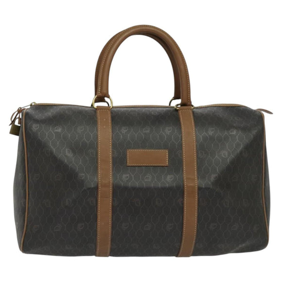 Christian Dior Honeycomb Canvas Boston Bag PVC Black Gold Auth 135192