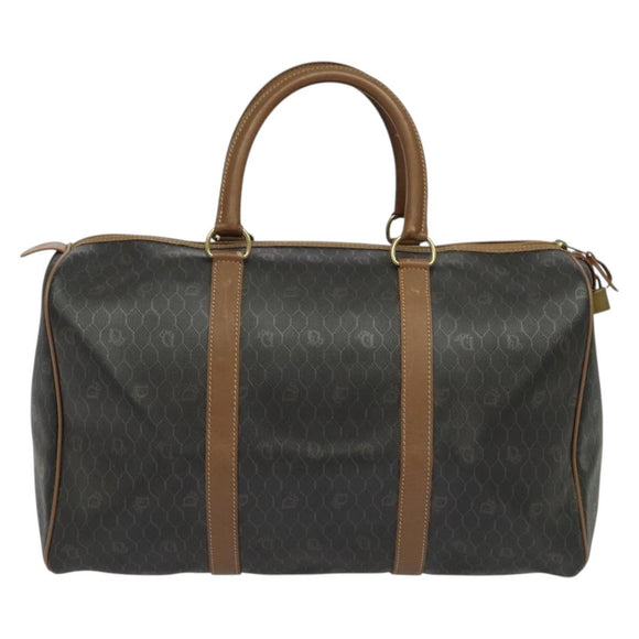 Christian Dior Honeycomb Canvas Boston Bag PVC Black Gold Auth 135192