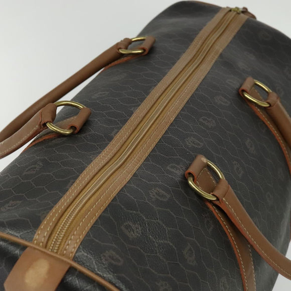 Christian Dior Honeycomb Canvas Boston Bag PVC Black Gold Auth 135192