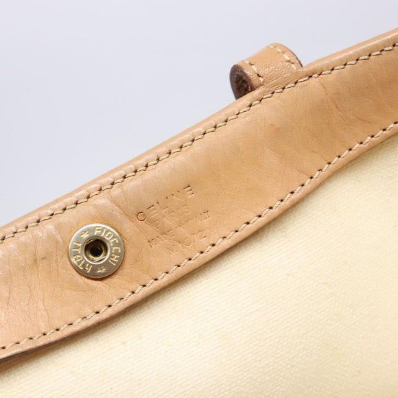 CELINE Macadam Canvas Tote Bag PVC Leather White Gold Auth 135197
