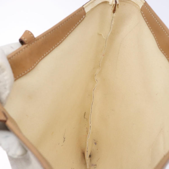 CELINE Macadam Canvas Tote Bag PVC Leather White Gold Auth 135197