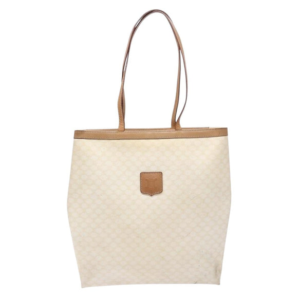 CELINE Macadam Canvas Tote Bag PVC Leather White Gold Auth 135197