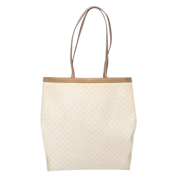 CELINE Macadam Canvas Tote Bag PVC Leather White Gold Auth 135197