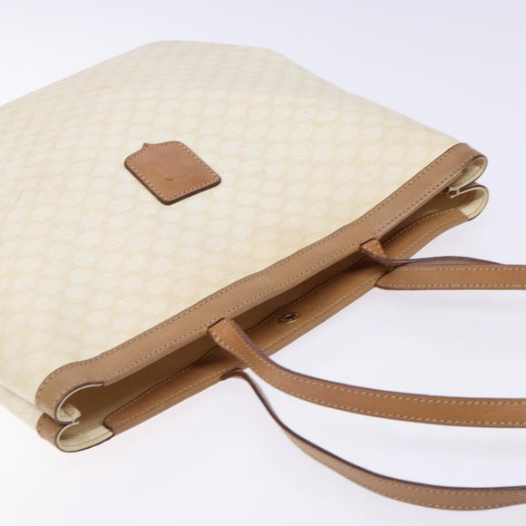CELINE Macadam Canvas Tote Bag PVC Leather White Gold Auth 135197