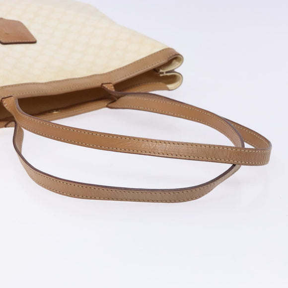 CELINE Macadam Canvas Tote Bag PVC Leather White Gold Auth 135197