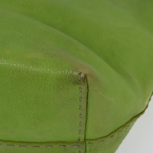 FENDI Tote Bag Leather Green Silver Auth 135199