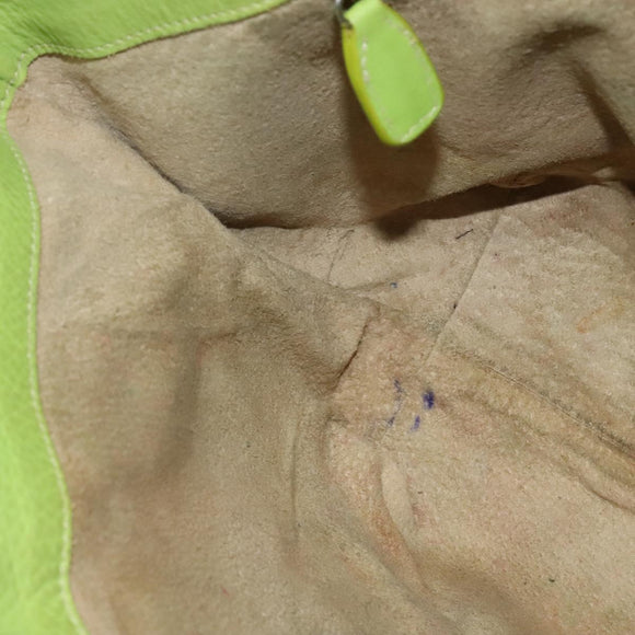 FENDI Tote Bag Leather Green Silver Auth 135199