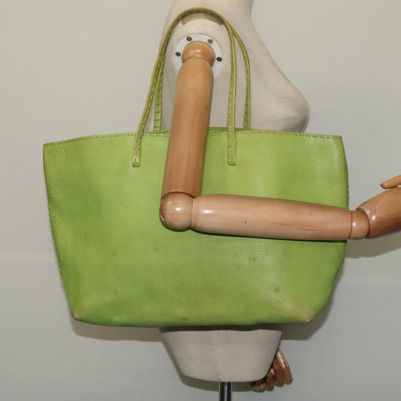 FENDI Tote Bag Leather Green Silver Auth 135199