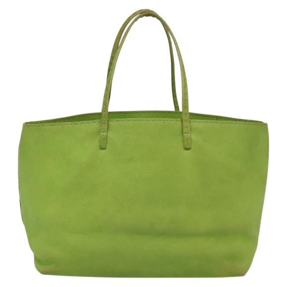 FENDI Tote Bag Leather Green Silver Auth 135199
