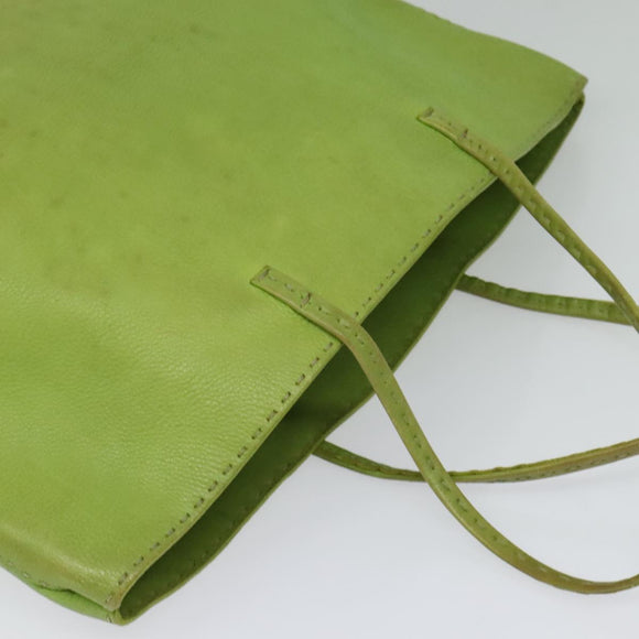 FENDI Tote Bag Leather Green Silver Auth 135199