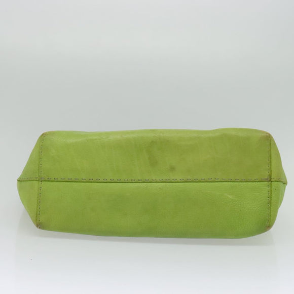 FENDI Tote Bag Leather Green Silver Auth 135199