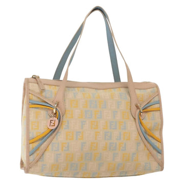 FENDI Zucchino Canvas Hand Bag Beige Gold Auth 135203