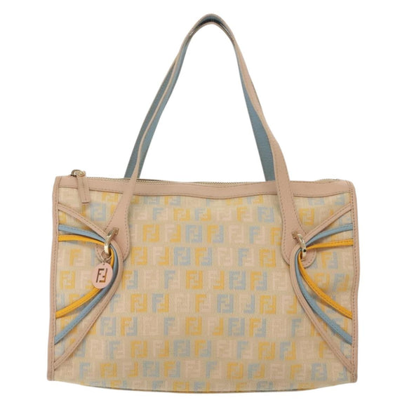 FENDI Zucchino Canvas Hand Bag Beige Gold Auth 135203
