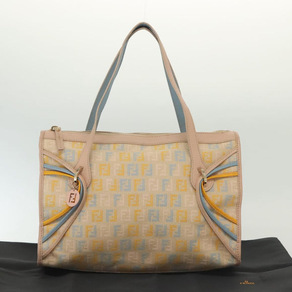 FENDI Zucchino Canvas Hand Bag Beige Gold Auth 135203