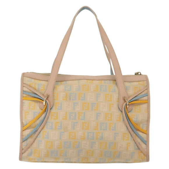 FENDI Zucchino Canvas Hand Bag Beige Gold Auth 135203