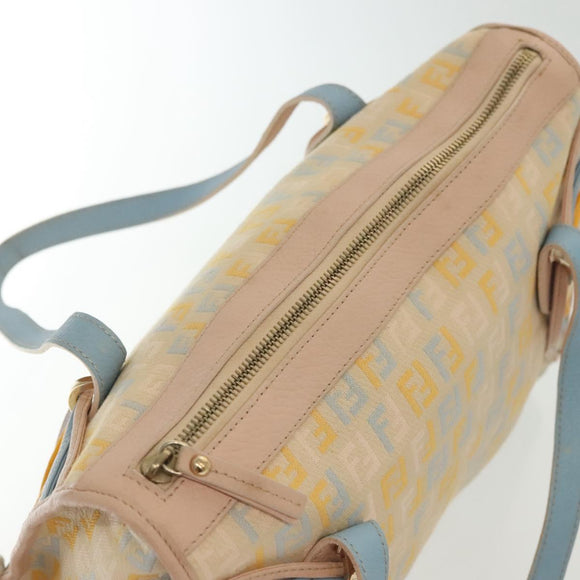 FENDI Zucchino Canvas Hand Bag Beige Gold Auth 135203