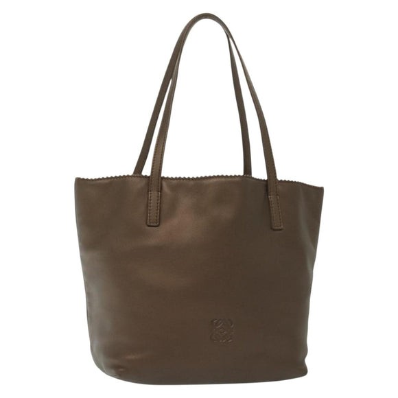 LOEWE Hand Bag Leather Brown Silver Auth 135204