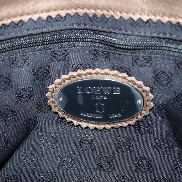 LOEWE Hand Bag Leather Brown Silver Auth 135204