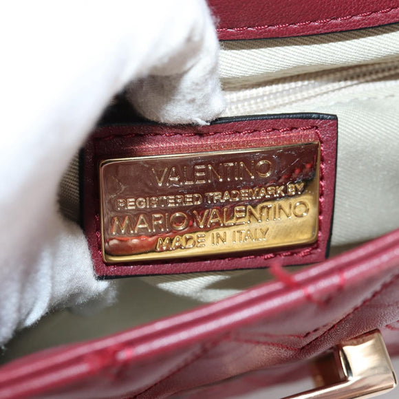 VALENTINO Hand Bag Leather 2way Red Gold Auth 135211V