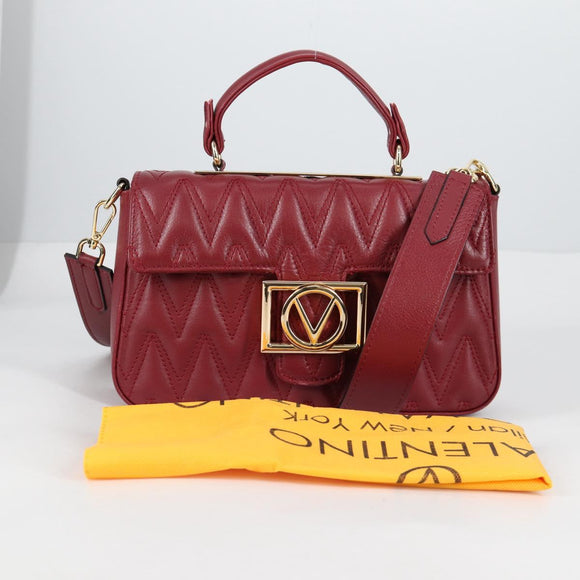 VALENTINO Hand Bag Leather 2way Red Gold Auth 135211V