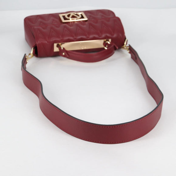 VALENTINO Hand Bag Leather 2way Red Gold Auth 135211V