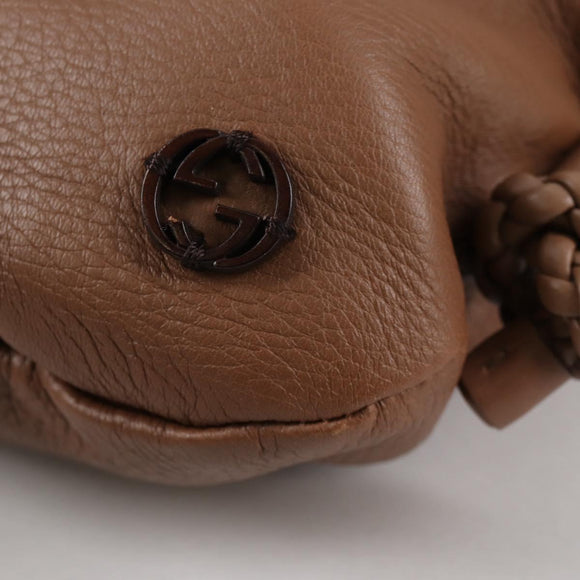 GUCCI Shoulder Bag Leather Brown Silver 268244 Auth 135212