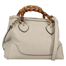 GUCCI Bamboo Hand Bag Leather 2way White Gold 308360 Auth 135217V-1
