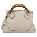 GUCCI Bamboo Hand Bag Leather 2way White Gold 308360 Auth 135217V-13