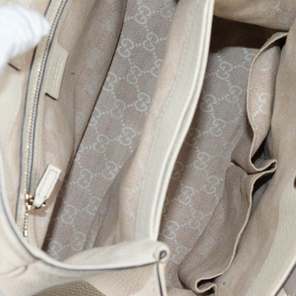 GUCCI Bamboo Hand Bag Leather 2way White Gold 308360 Auth 135217V