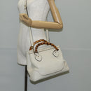 GUCCI Bamboo Hand Bag Leather 2way White Gold 308360 Auth 135217V-28