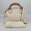 GUCCI Bamboo Hand Bag Leather 2way White Gold 308360 Auth 135217V-12