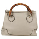 GUCCI Bamboo Hand Bag Leather 2way White Gold 308360 Auth 135217V-2
