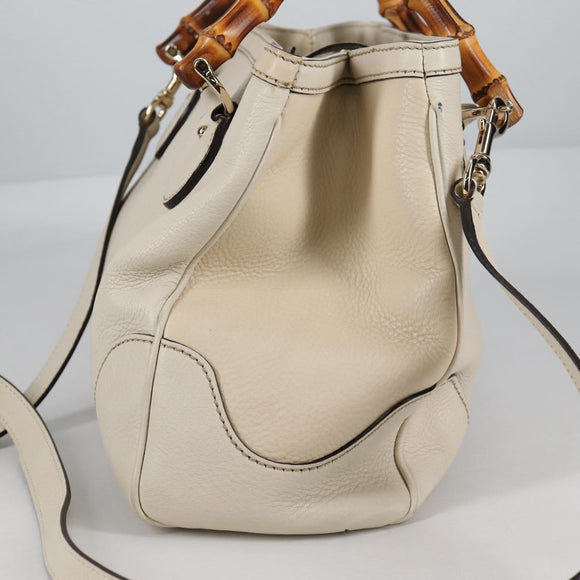 GUCCI Bamboo Hand Bag Leather 2way White Gold 308360 Auth 135217V