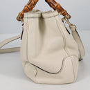 GUCCI Bamboo Hand Bag Leather 2way White Gold 308360 Auth 135217V-6