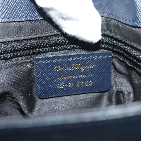 Salvatore Ferragamo Gancini Hand Bag Leather Navy Gold Auth 135232