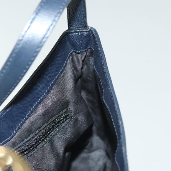 Salvatore Ferragamo Gancini Hand Bag Leather Navy Gold Auth 135232