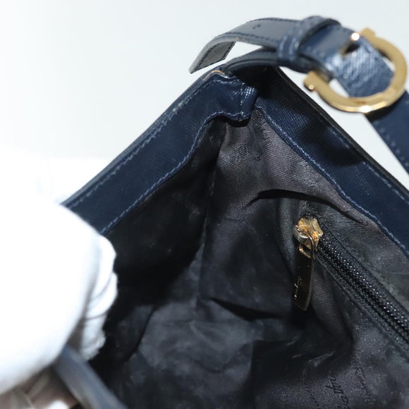 Salvatore Ferragamo Gancini Hand Bag Leather Navy Gold Auth 135232