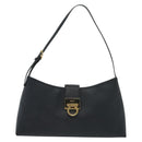 Salvatore Ferragamo Gancini Hand Bag Leather Navy Gold Auth 135232-2